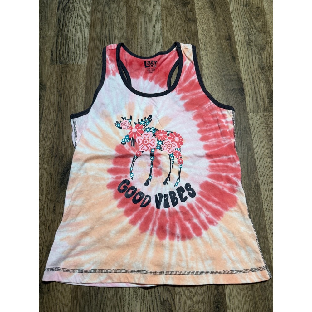 Lazy One Shirts Womens Size S Orange Tie Dye Racerback Tank Top Moose